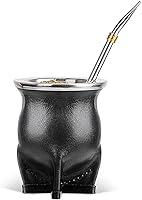 Vista 7 de Taza de Yerba Mate argentina con forro de cerámica, pajita, tetera de calabaza, una bombilla mate, un cepillo de limpieza (marrón)