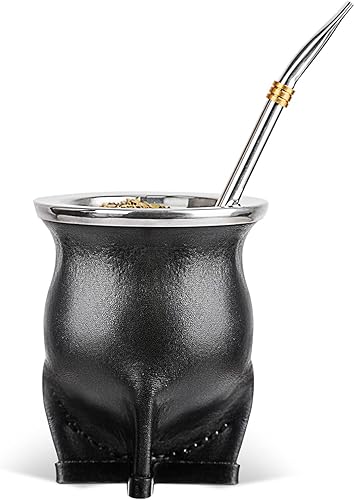 Miniatura 7 de Taza de Yerba Mate argentina con forro de cerámica, pajita, tetera de calabaza, una bombilla mate, un cepillo de limpieza (marrón)