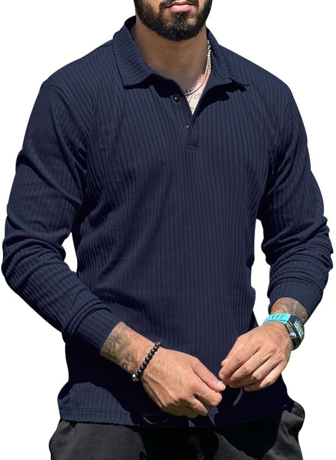Men's Casual Polo Shirts Slim Fit Long Sleeve Golf T Shirt Fashion Cotton Lightweight Shirt UPF 50+