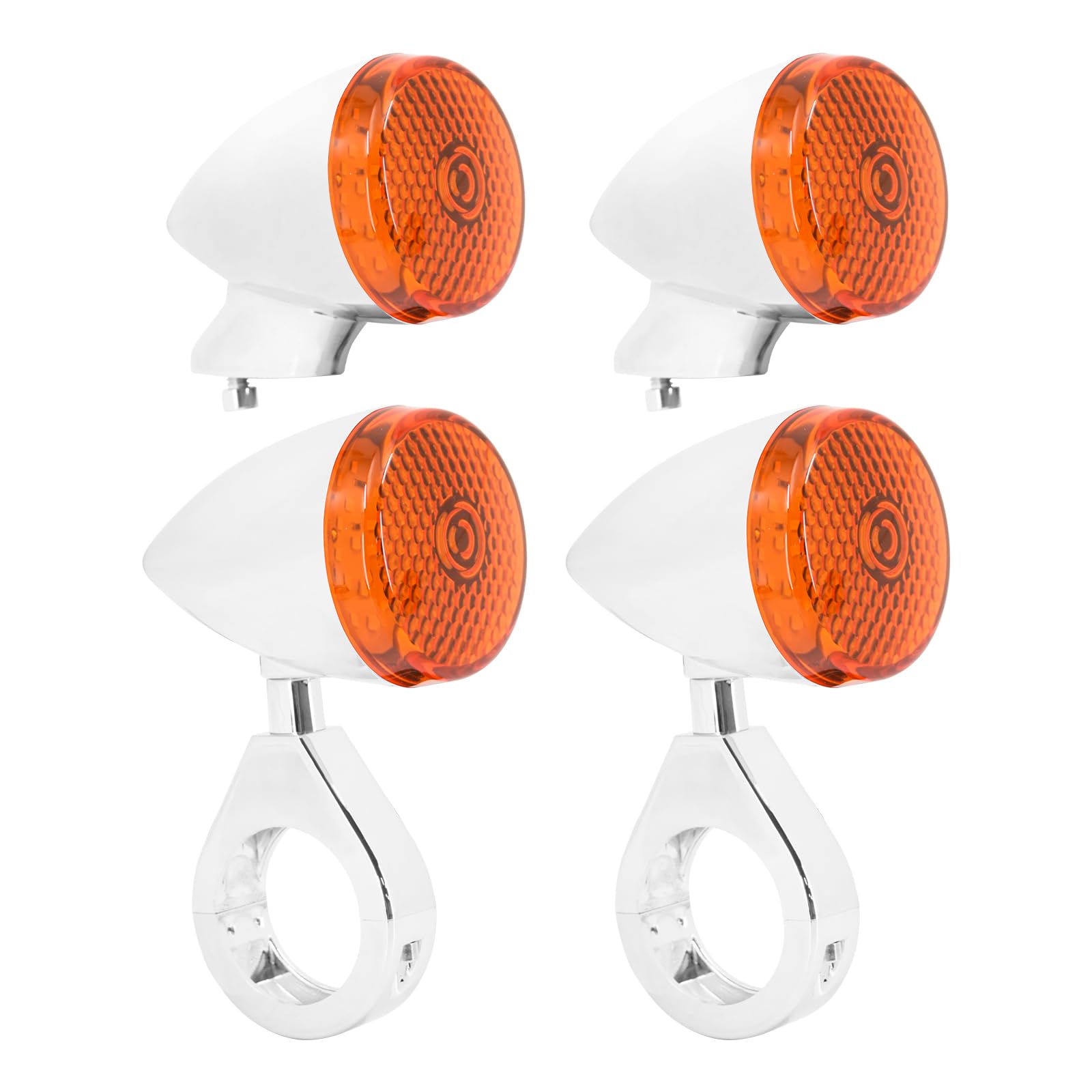 4Pcs LED Turn Signal Light Chrome-Orange Lens