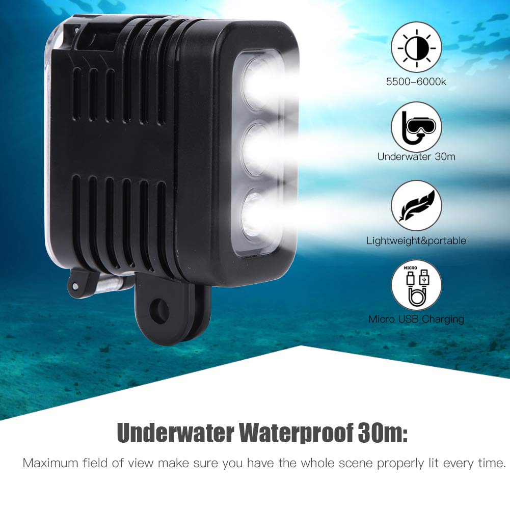 Luce di Riempimento Impermeabile, Lampada Video a LED Impermeabile Ricaricabile USB Portatile Luce di Riempimento Grandangolare per Immersioni Subacquee, per Fotocamera Sportiva