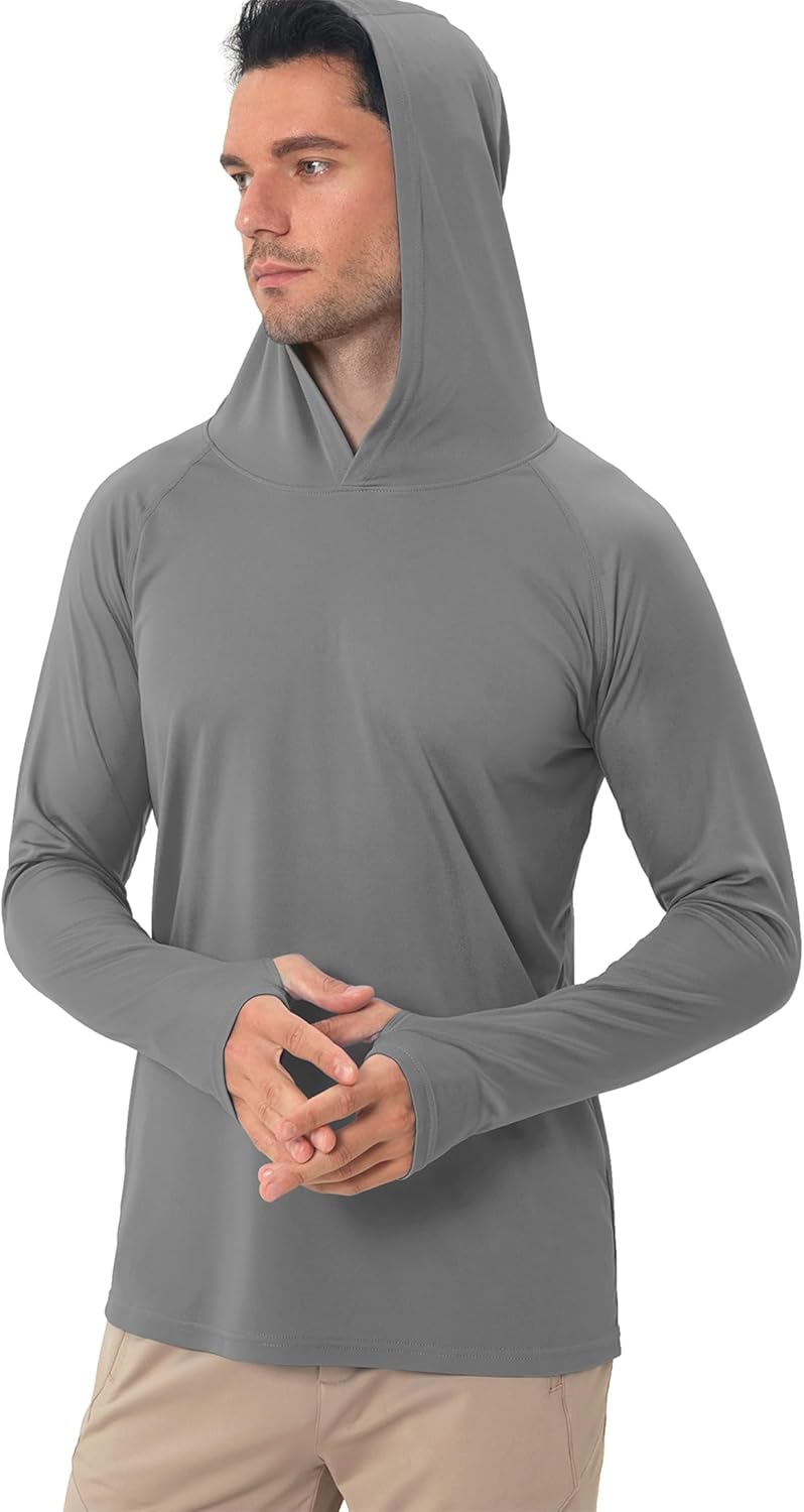 Men's Sun Protection Hoodie Rash Guard Shirts Long Sleeve UPF 50+ Swim Fishing Shirt with Hood Lightweight UV SPF - Image 4