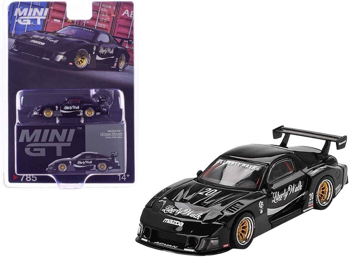 1:64 Scale Diecast Model Car Collectibles Compatible with Mini GT LBWK Mazda RX-7 LB-Super Silhouette Liberty Walk Black Limited Edition MGT00785
