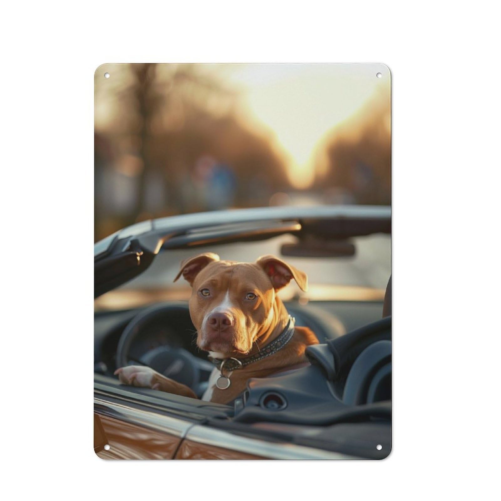 Junmoney Pit Bull Cabriolet Car Dog Retro Tin Wall Plaque 40X30cm For Dining Room Or Kitchen, For Home Decor Collectors