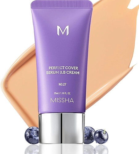 MISSHA M PERFECT COVER SERUM BB CREAM Nº 27 mel bege - médio com tom frio/neutro, BB Cream da Cardi B Pick, tonalidade da pele, hidratante matizado, maquiagem de base para cuidados com a pele, 1,18 ml