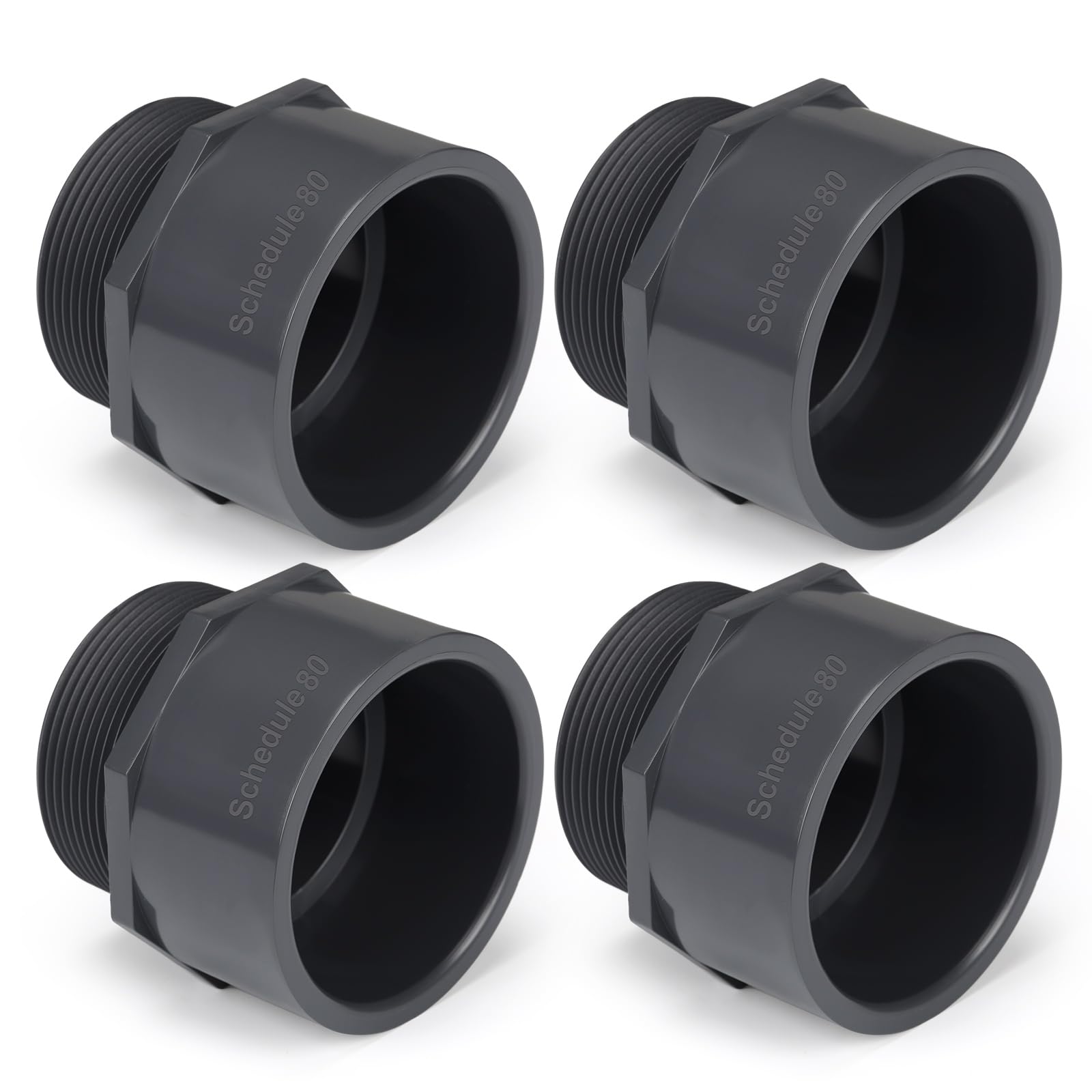 4 Pcs 3 Inch PVC Pipe Fitting Male Adapter Schedule 80 Socket x Npt Compatible with 836 Series Heavy Duty Industrial Grade Corrosion Resistant Plumbing Irrigation Connector for Water