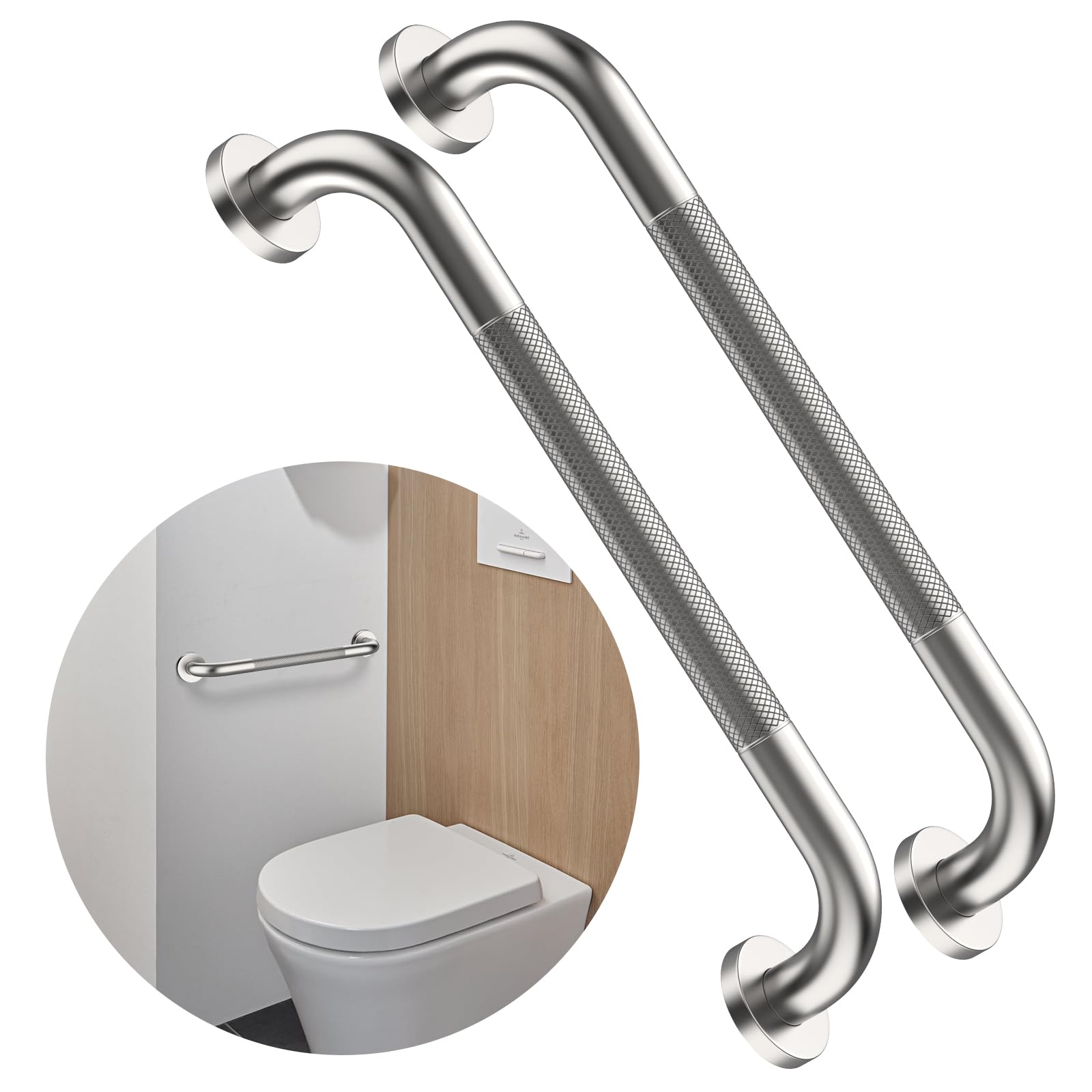 Photo 1 of 16 Inch Anti Slip Shower Grab Bar,Munzong Handicap Grab Bars,Brushed Nickel Knurled Bathroom Balance Bar,Safety Hand Rail Support Elderly Senior Bath Handle