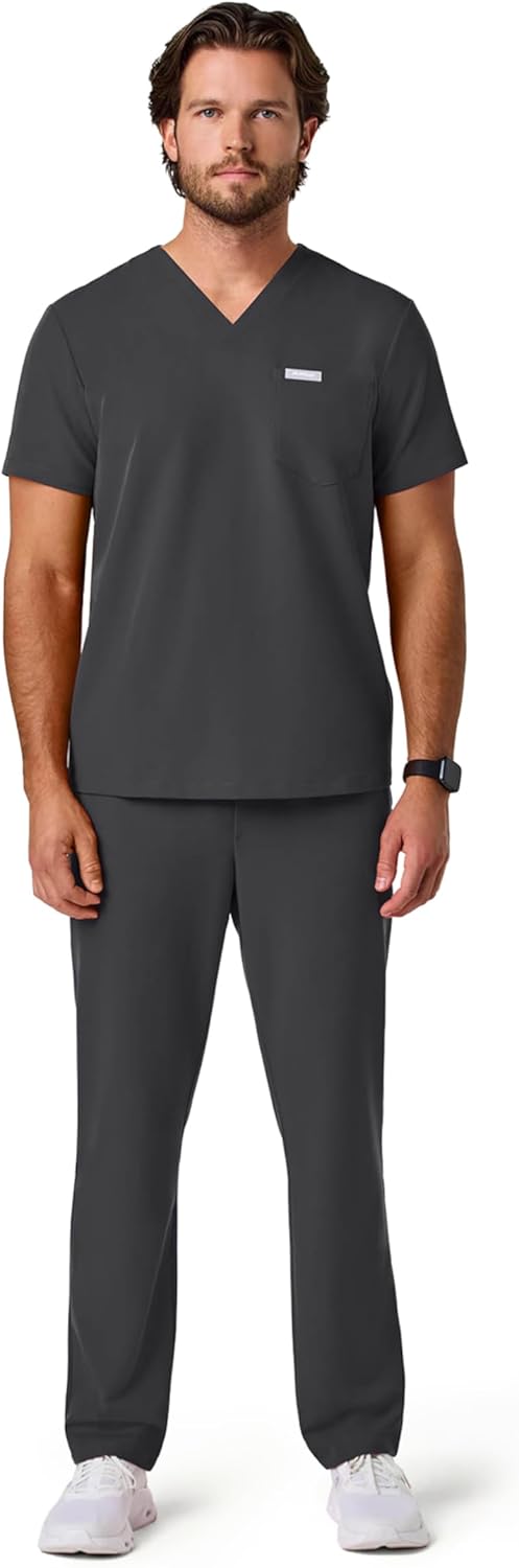JAANUU UltraLAST Essential Performance Men’s 5-Pocket Scrub Set – Durable 4-Way Stretch, Adjustable Waist, Top & Pants