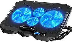 Base Refrigerada para Notebook com 4 Coolers, LED azul, Display Lcd e ajuste de Altura em 5 níveis, Compatível com notebooks até 17''