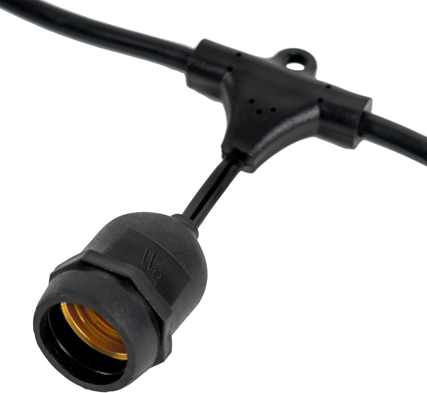 50-ft 25 Suspended Sockets E26 Commercial Patio Light Stringer, Heavy Duty Weatherproof SJTW Black Wire, 24" Spacing, 16 AWG, Cord Only