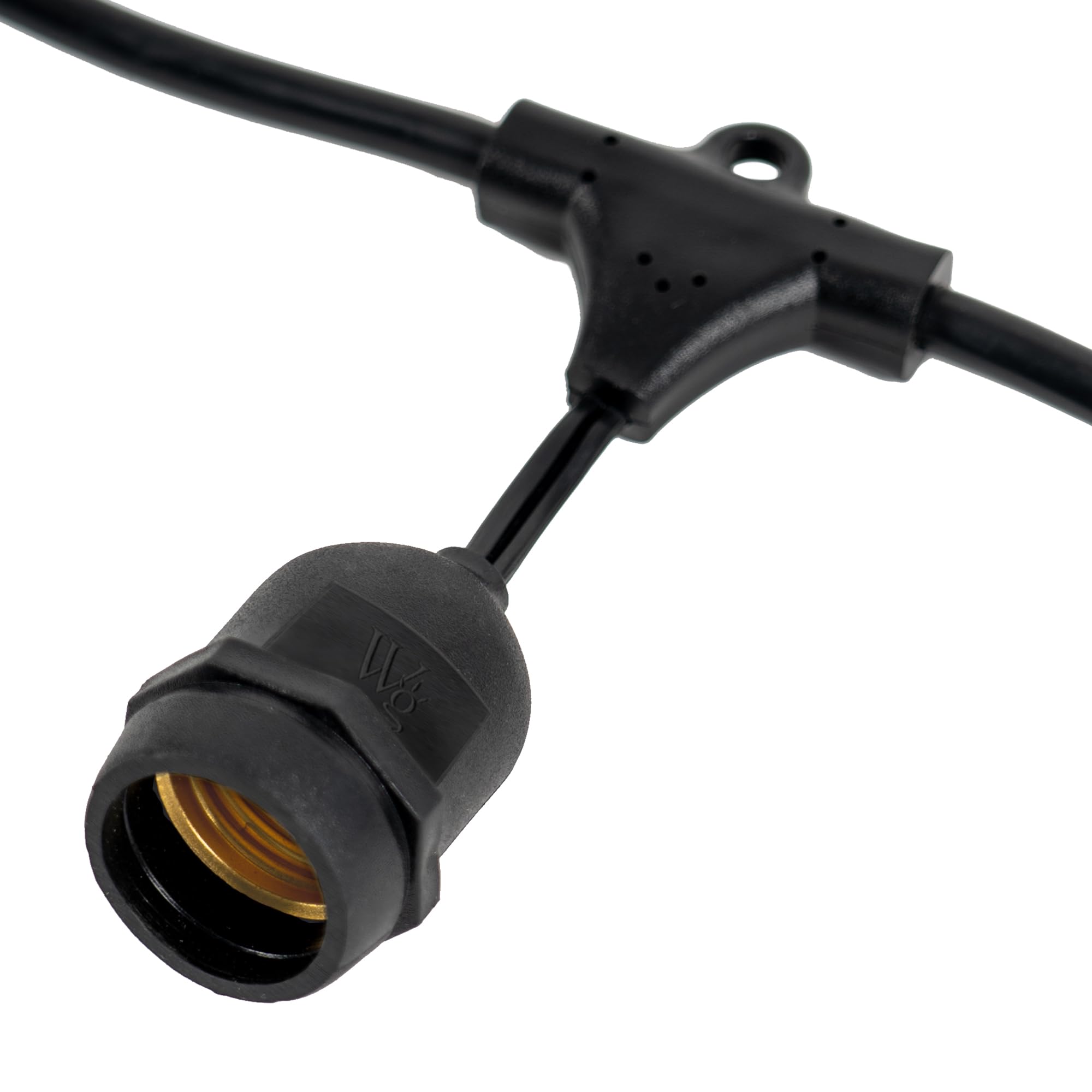 15-ft 10 Suspended Sockets E26 Commercial Patio Light Stringer, Heavy Duty Weatherproof SJTW Black Wire, 18