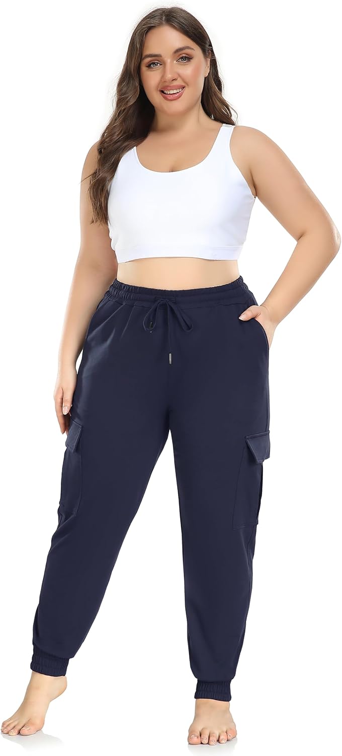 ZERDOCEAN Women's Plus Size Cargo Sweatpants Active Workout Casual Sweat Pants Joggers Pants Pockets Drawstring - Image 5