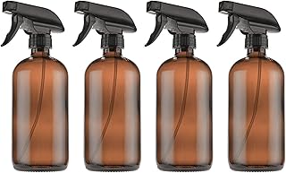 THETIS Homes Amber Glass Spray Bottle Boston (16oz) - Refillable Container with Trigger Sprayers, Caps and lables, Glass Bottle for Essential Oils, Cleaning, Room Spritzers or Aromatherapy (4 Pack)