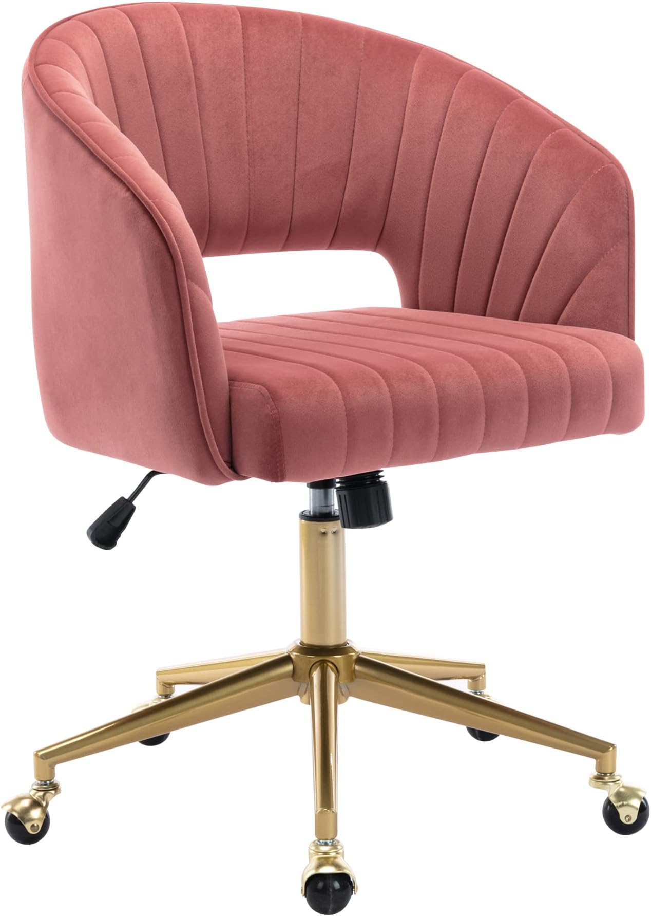KCC Home Office Chair Swivel Accent Armchair Velvet Upholstered Tufted Chairs for Girls Women Ergonomic Study Task Seat Modern Computer Desk Stools for Living Room(Bean Paste Red & Gold Base)…