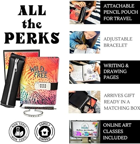 Miniatura 2 de Life is a Doodle Diario para niñas y diario para adolescentes  El juego de regalo diario con cerradura incluye diario de bloqueo, bolsa de viaje