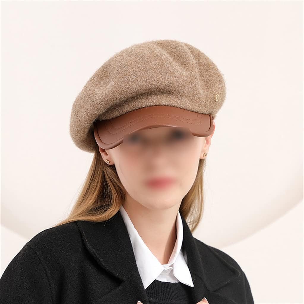 Hat Women's Autumn and Winter Wool Large Cap Top Beret Leather Brim Cap