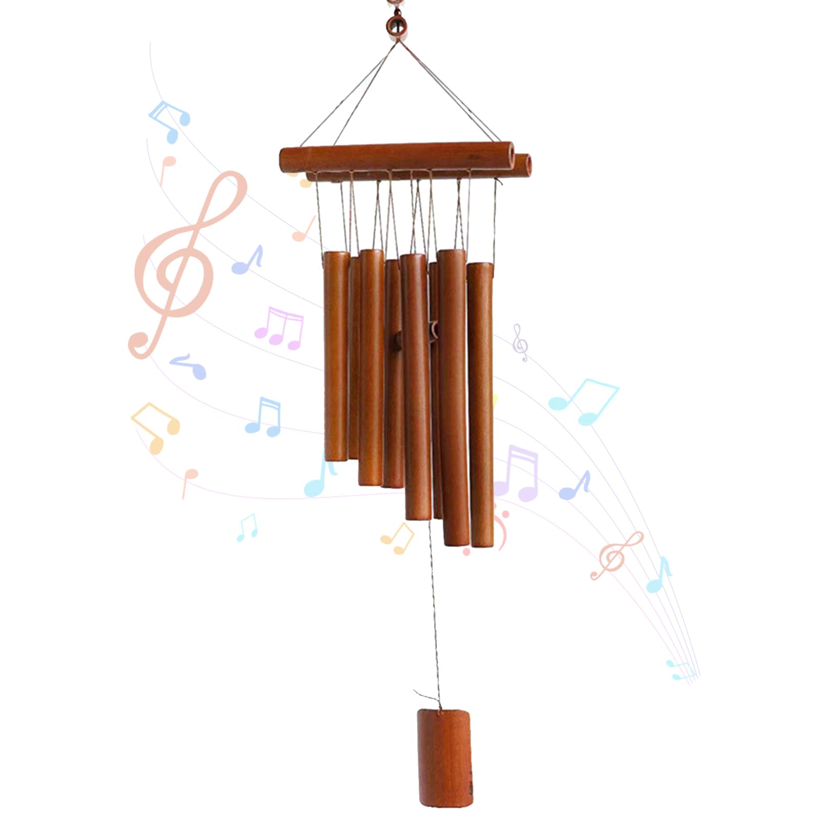 Campanillas de Viento, Campas de Viento de Bambú, Campanillas de Eólica Colgantes, Carrillón de Madera para Exteriores e Interiores, para Terraza, Jardín, Balcón, Patio, Color de la Madera
