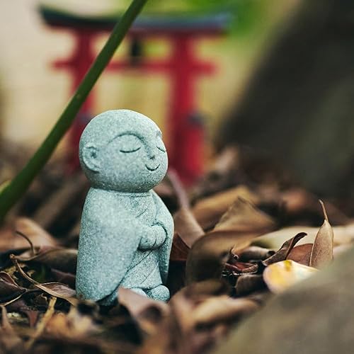 Miniatura 3 de livelyfish Estatua de monje de Buda japonés, Bosatsu, Feng Shui, estatua de monje rezante, piedra arenisca felizsonriente, adorno en miniatura para
