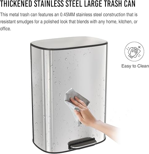 Miniatura 6 de Dolonm Cubo de basura grande de acero inoxidable de 13 galones con tapa silenciosa de cierre suave, forma ovalada, 12.2 pulgadas de largo x 17.7