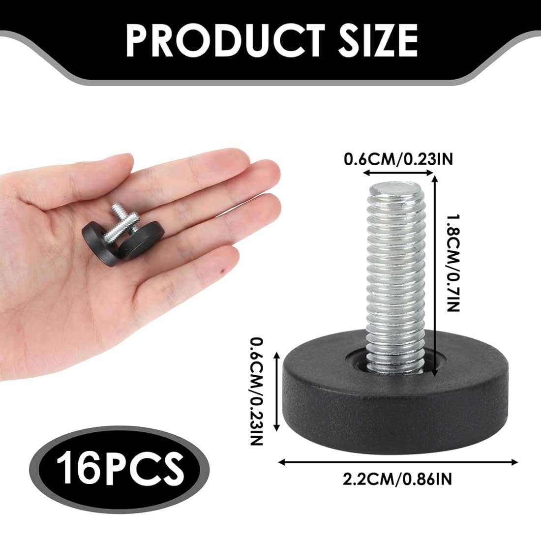 Pied de Table reglable, Lot de 16 pieds de nivellement réglables en hauteur 22MM pour pieds de meubles, pieds de meubles, pieds de nivellement robustes avec écrous en T à visser