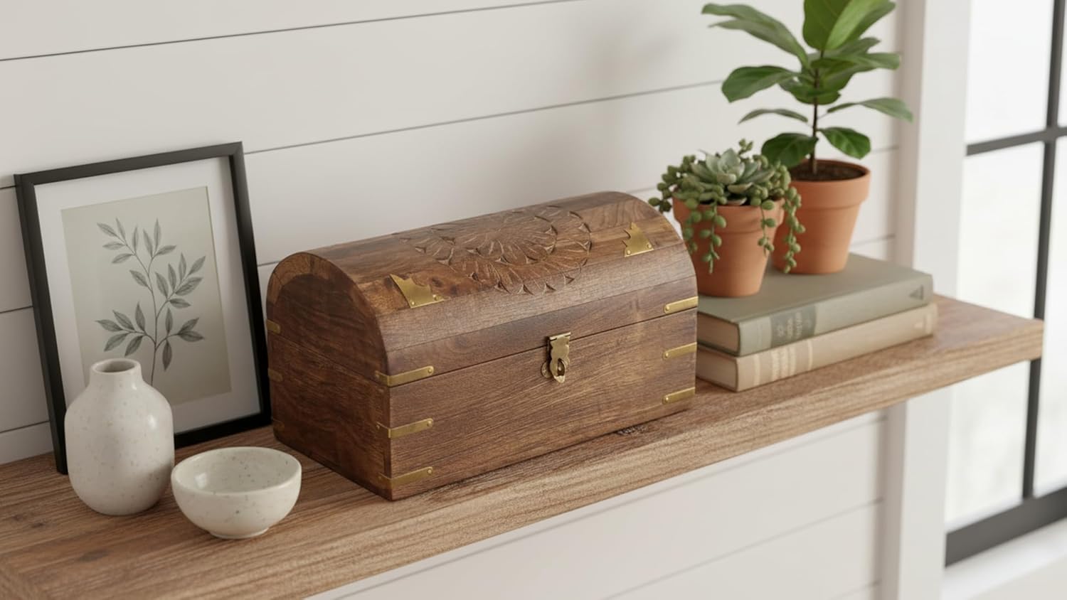 Great Birthday Gift Ideas Handmade Decorative Wooden Keepsake Jewelry Box With Free Lock & Key Jewelry Organizer Treasure Chest Trinket Holder Lock Watch Box 9 x 5 Inch Anniverary Gifts Her