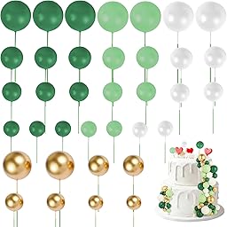 URAQT 36 Pièces Boules de Décoration de Gâteau, Decoration Gateau Anniversaire, pour Gâteaus d'anniversaire, Mariage, Pâtisserie Mariage Fête Célébration（Vert）