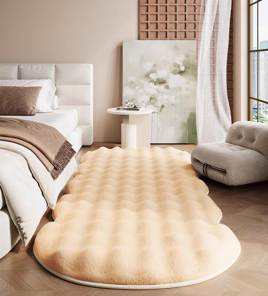 Tapis en fausse fourrure de lapin pour chambre et entrée cocooning