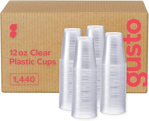 GUSTO Vasos de plástico transparente 12 onzas  Caja de 1440 Vasos desechables para bebidas frías para fiestas, eventos y uso diario, polipropileno