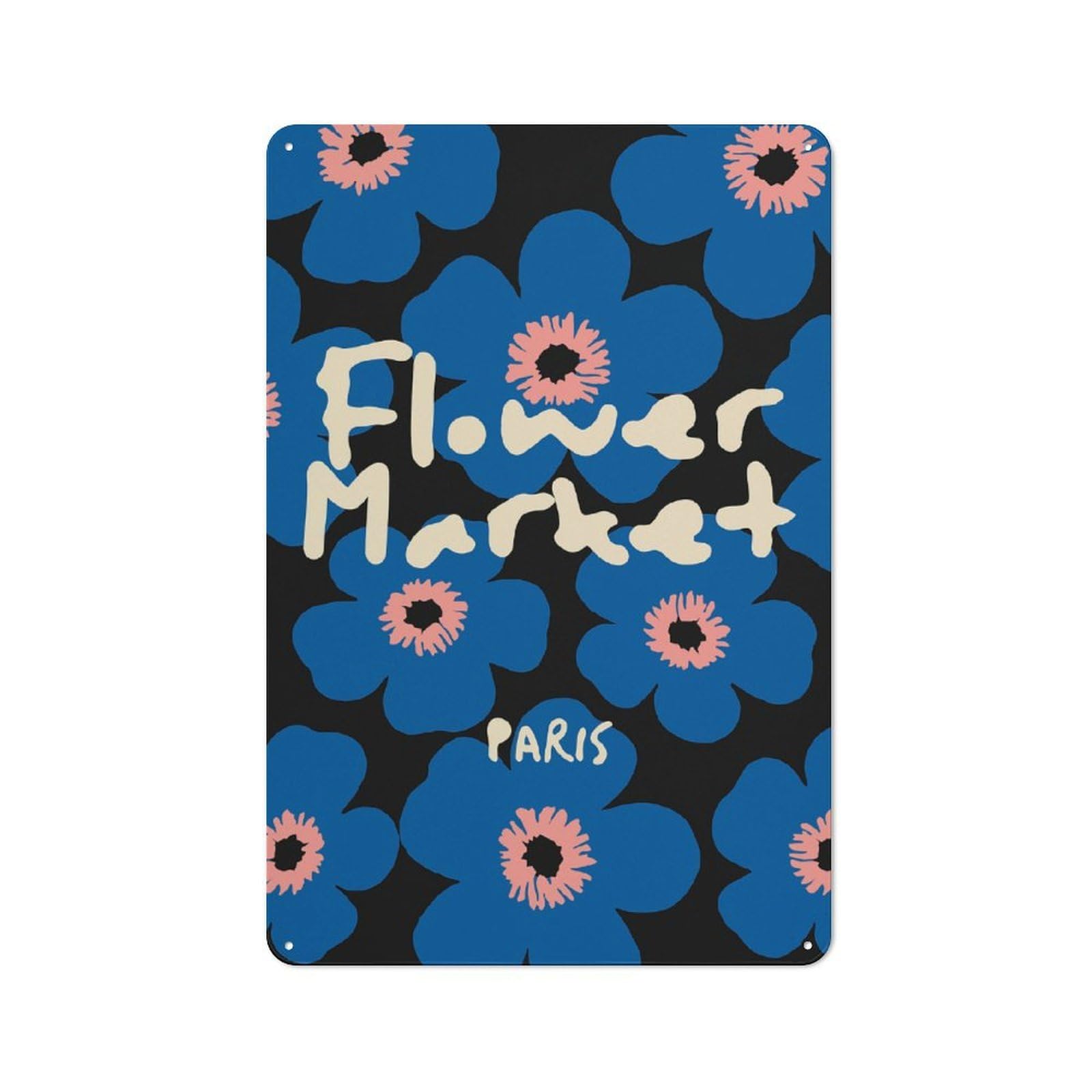 Junmoney Style-6 Classic Flower Market Paris Floral Pattern Metal Wall Plaque 30X20cm, Nostalgic Wall Art For Living Room, Hallway, Kitchen Or Cafe
