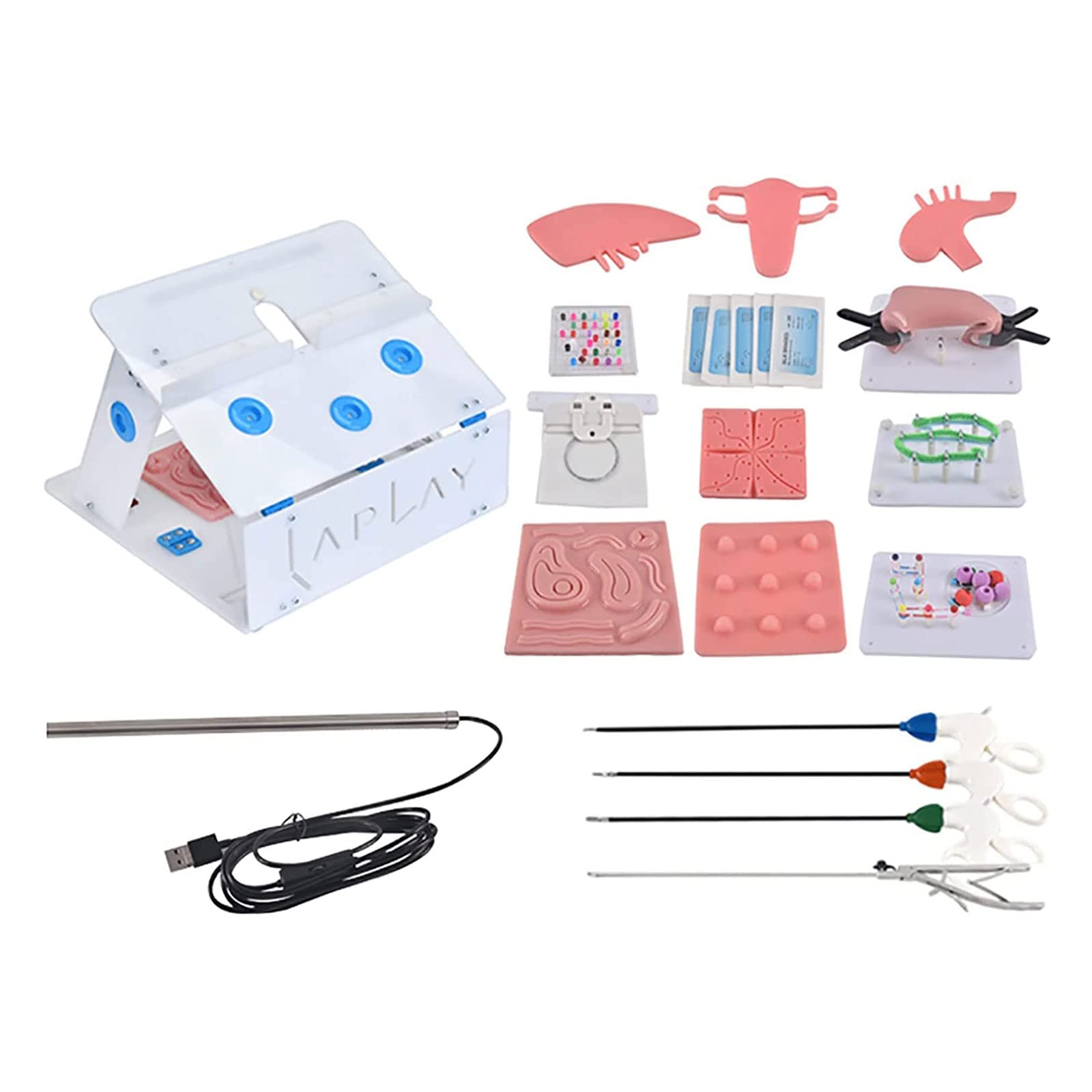 Kit scatola di addestramento simulato laparoscopica, scatola simulatore di addestramento laparoscopico, inclusa videocamera per endoscopio HD, 10 moduli di addestramento e 4 strumenti chirurgici