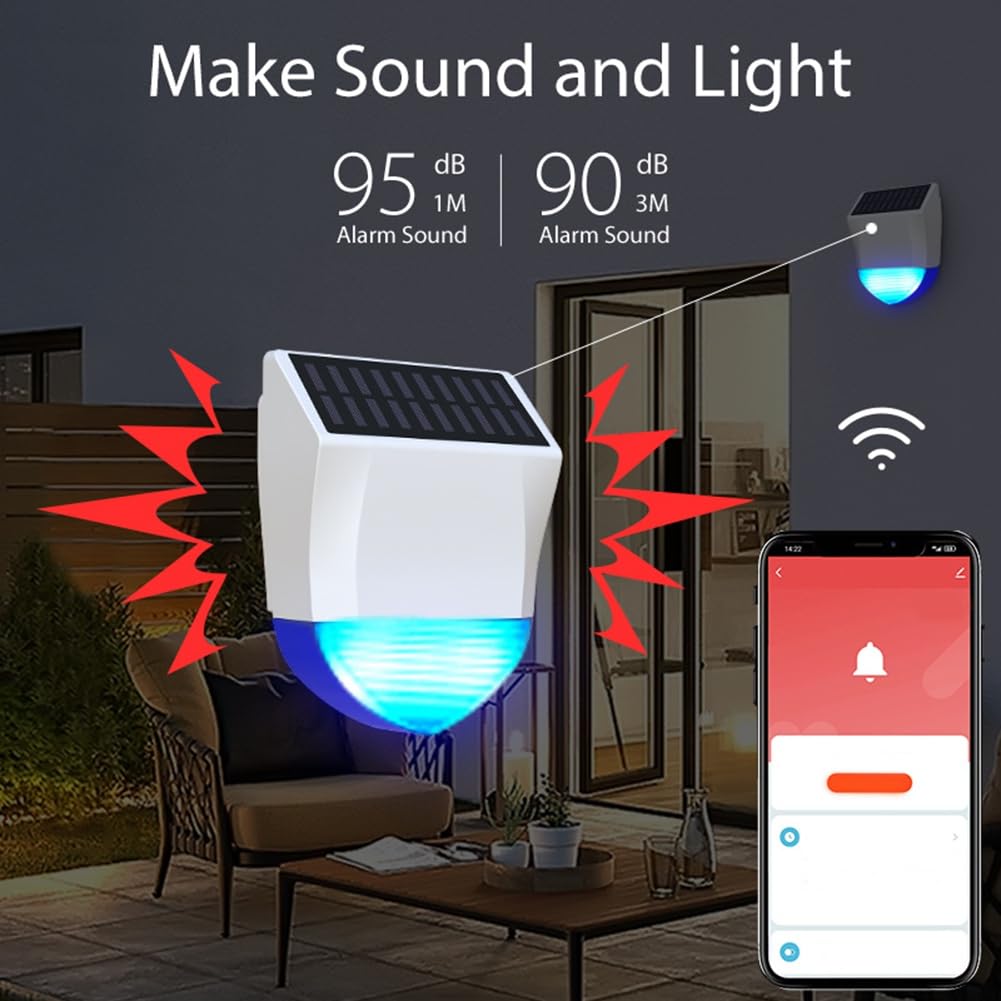 Tuya Smart WiFi Sirène Alarme Alarme Sonore et Lumineuse Extérieure Alarmes Sonores Solaires Étanches