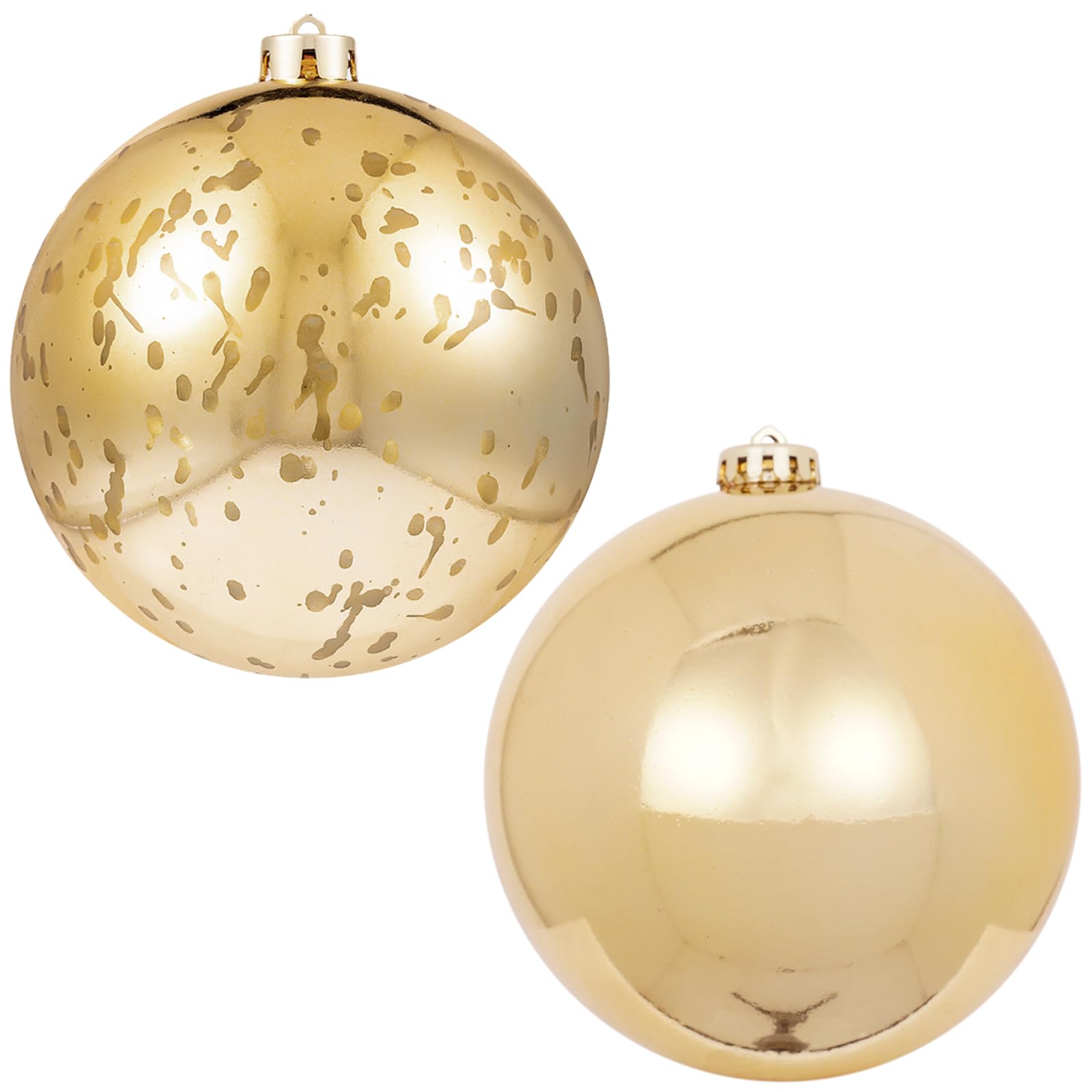 XmasExp Large Christmas Ball Ornaments,2pcs Gold Giant Shatterproof Plastic Hanging Mercury Xmas Ball Decorations Christmas Tree Ornaments (Gold, 6")