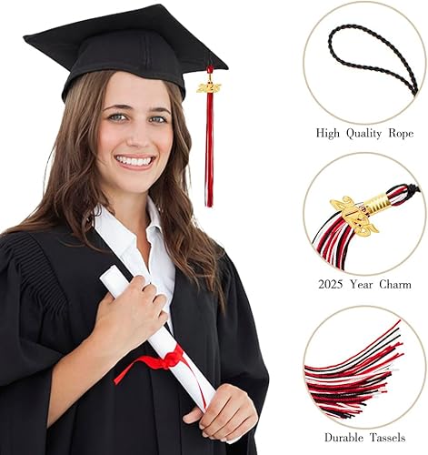 Vista 102 de Borla 2025, 1 unidad, borla de graduación para graduados 2025, borla 2025 con dijes de fecha dorada 2025 para fiestas de graduación, ceremonias