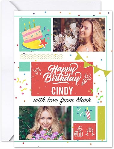 Vista 2 de SANDJEST Tarjeta de cumpleaños personalizada con foto personalizada de 5 x 7 pulgadas, tarjeta de felicitación para pareja, marido, esposa, amantes