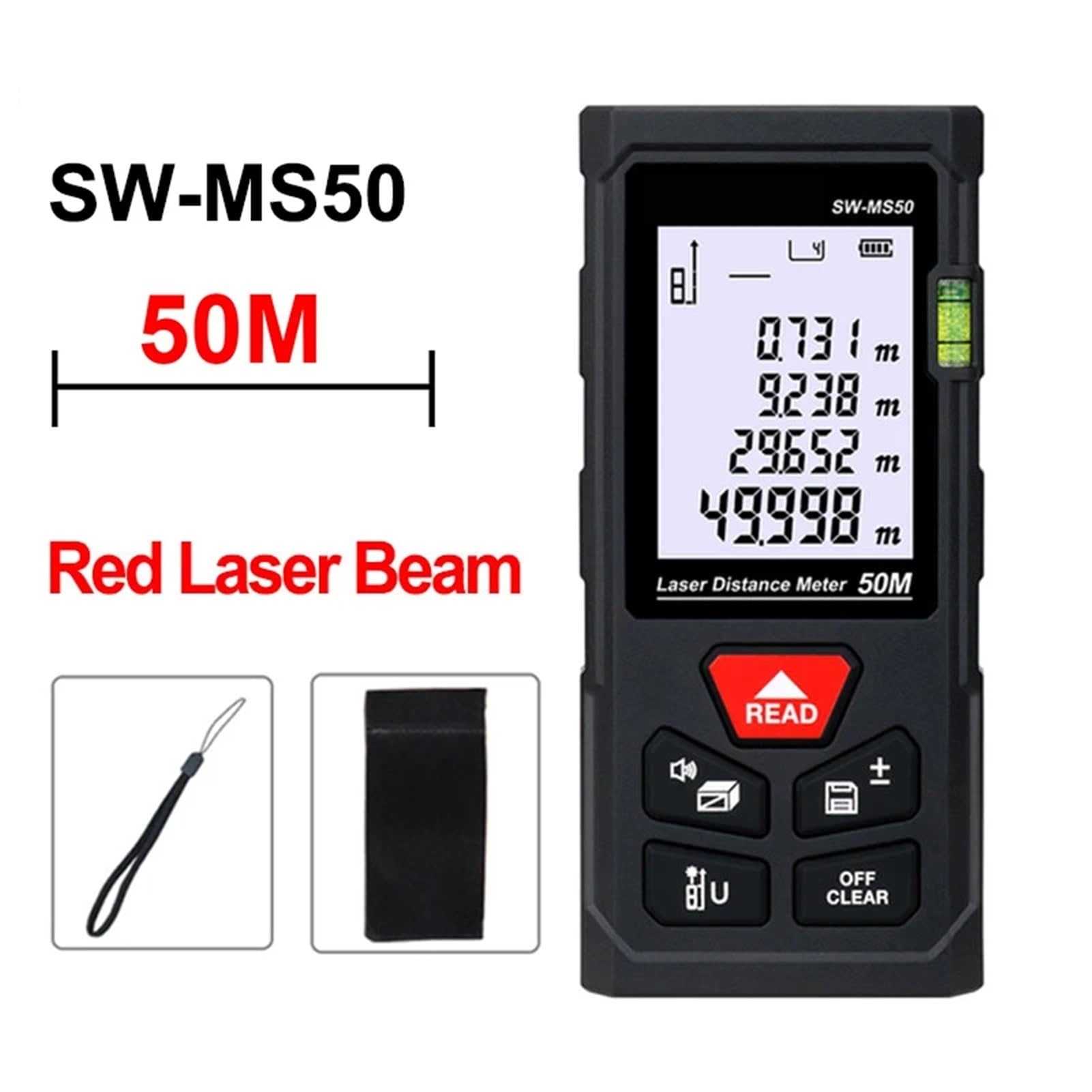 Medidor de distancia láser 40M/50M/120M cinta métrica Digital telémetro de precisión con distancia/área/volumen/autocalibración(SW-MT4 40m)