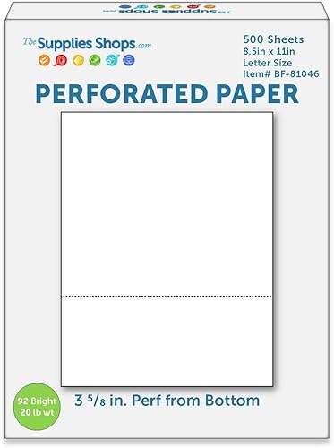 Papel perforado, 3 58 pulgadas desde la parte inferior, horizontal sobre papel de copia de tamaño carta 20# blanco (resma de 500)