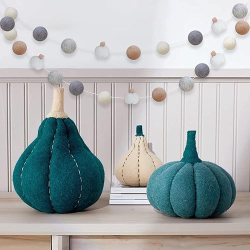 Miniatura 8 de Aukolass Guirnalda de bola de fieltro de calabaza, 1 guirnalda de globos de fieltro de otoño con 23 guirnaldas de calabaza de Halloween, decoración