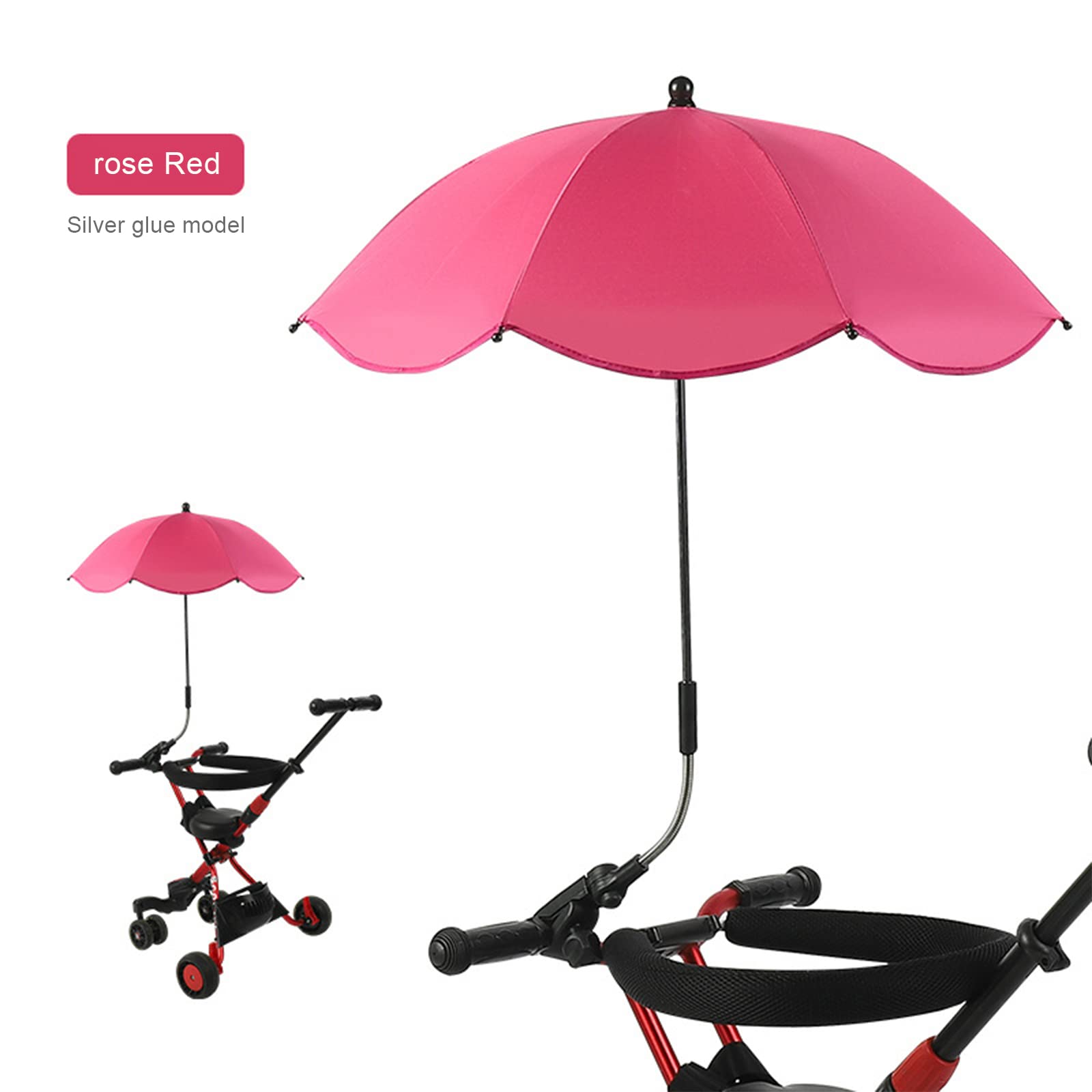 Ombrello Passeggino Ombrellone con Morsetto, Sedia da Spiaggia Portatile con Ombrellone, Clip Sull'Ombrellone per Passeggino Ombrellone Estivo Passeggino Ombrellone Passeggino per(rosa rossa