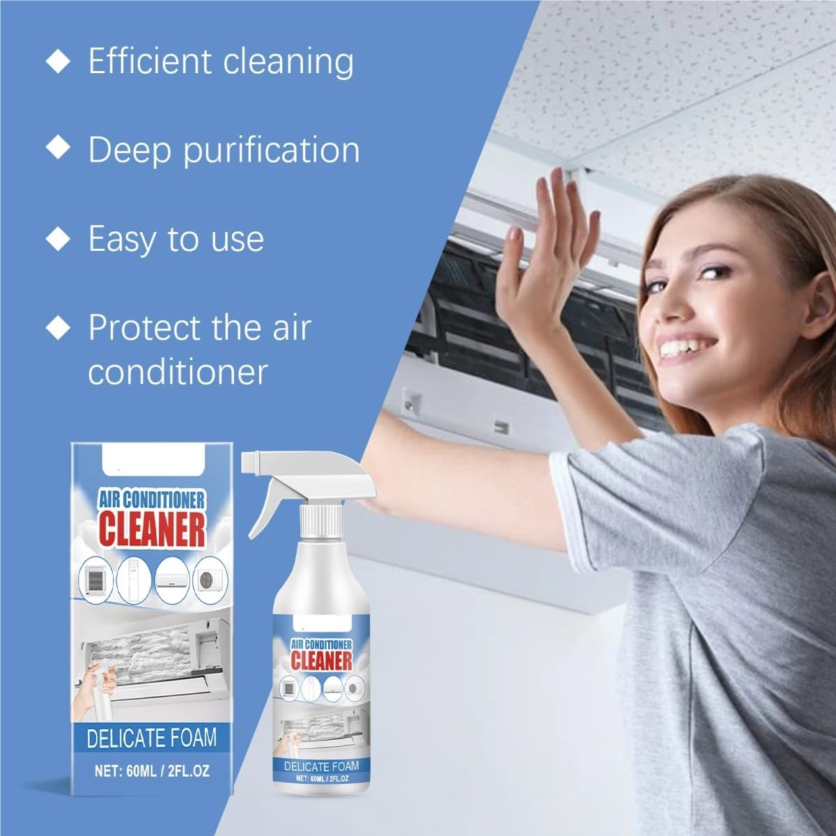 Limpiador de aire acondicionado, aerosol que limpia profundamente el polvo interno, limpiador espumoso for aire acondicionado(5PCS)