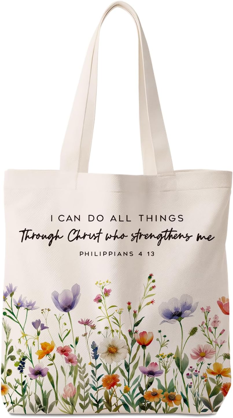 Preppy Floral Aesthetic Tote Bag,Christian Gifts for Women