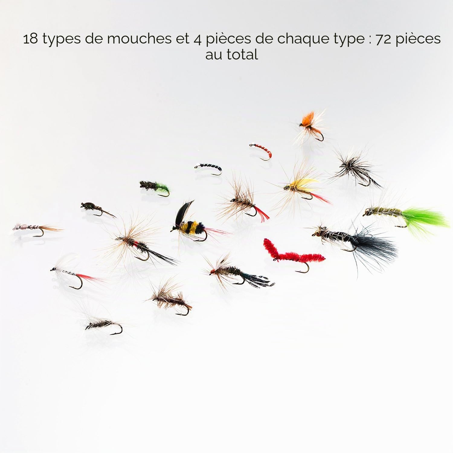 BASSDASH Ensemble de Mouches de pêche à la Mouche Pêche à l'achigan à Grande Bouche avec boîte à Mouches, avec Mouches sèches/Mouches noyées, nymphes, banderoles, Poppers