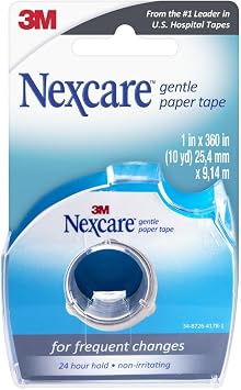 Nexcare Gentle Paper Tape Dispenser, Medical Paper Tape, Secures Dressings and Lifts Away Gently - 1 in x 10 Yds, 1 Dispenser
