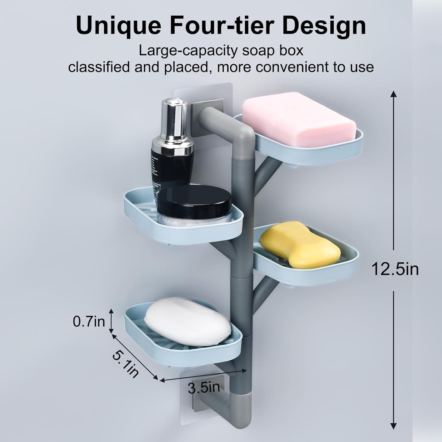 Soap Holder Four Layer Wall Mounted NO-Drilling Rotatable Self-draining