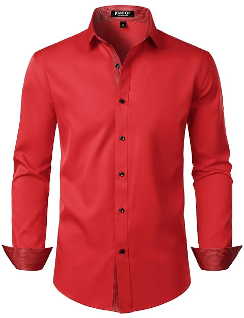 JEMITOP Mens Stretch Multi-Use Long Sleeve Dress Shirts Party Prom Wedding Shirts with Slight Sheen