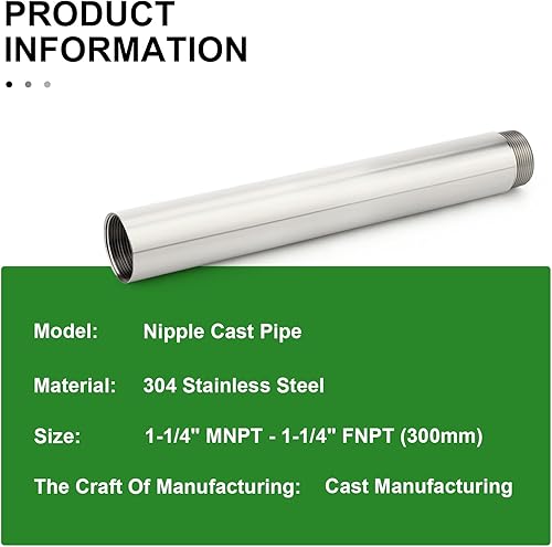 Miniatura 757 de TAISHER 2 accesorios de tubería de acero inoxidable, 1/2 "NPT x 1/2" NPT macho roscado, tubo fundido de pezón de 6 pulgadas de longitud 1.969 in