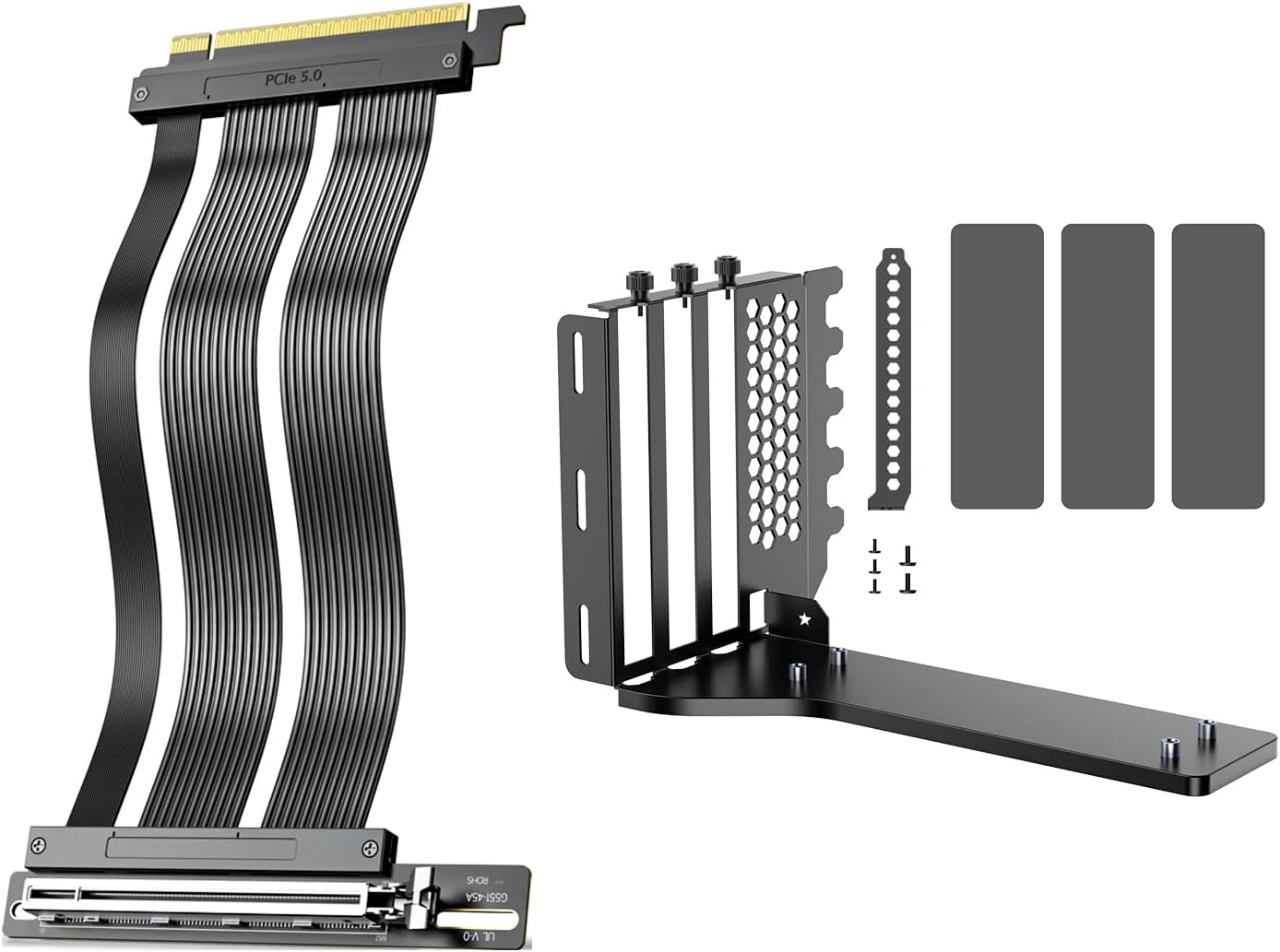 JEYI PCI-E 5.0 Riser Cable 20cm/0.65ft Black Vertical GPU 3-Slot Mount Bracket