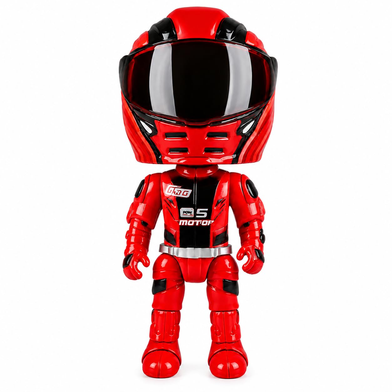 2-in-1 Transforming Racing Helmet Action Figure Toy | Premium Die-Cast Metal Mini Biker Figure | Poseable Motorcycle Rider Collectible | Racing Bike Desk Showpiece, Kids Boys Bike Lovers-image-28