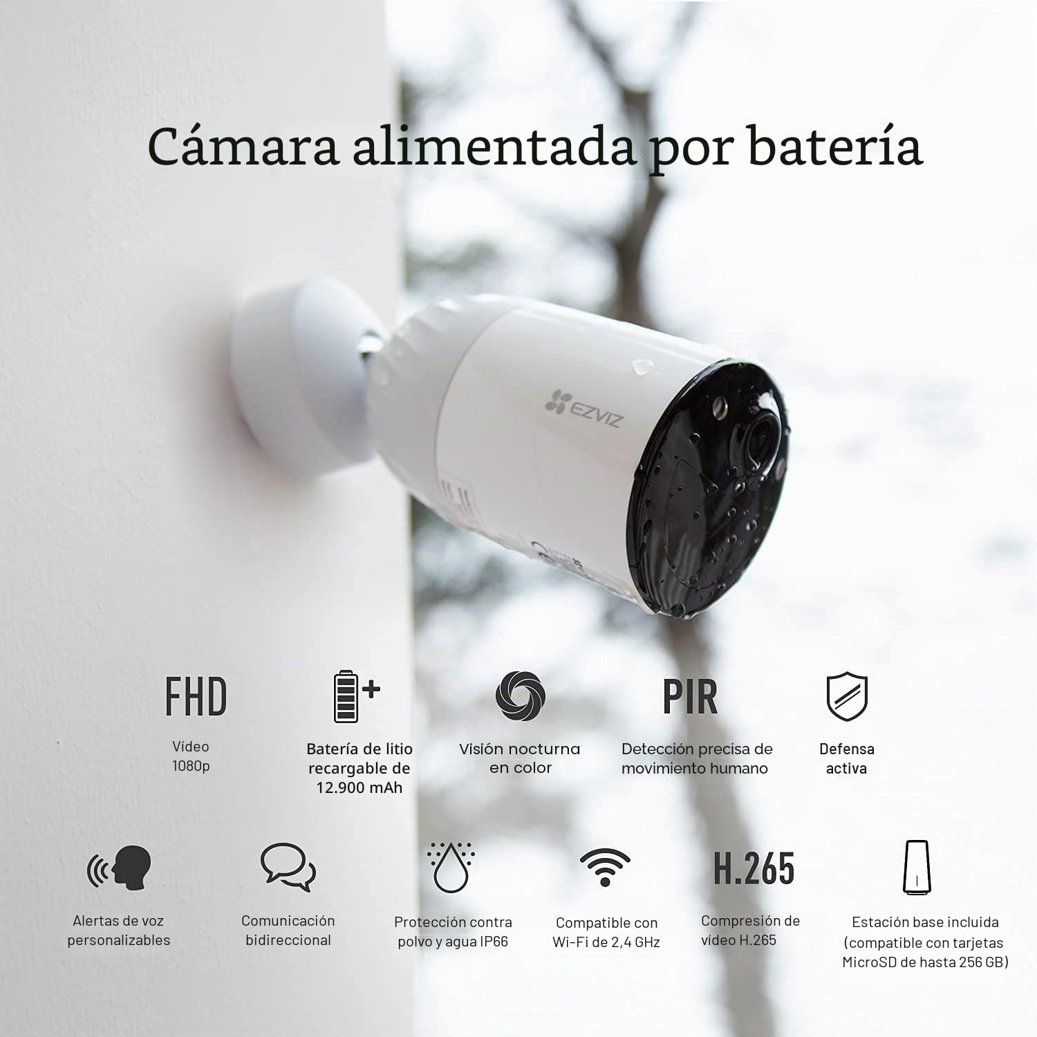 EZVIZ Cámara Vigilancia WiFi Exterior sin Cables,2 Cámaras Kit de Seguridad,365 Días Autonomía de Batería,1080P,Visión Nocturna a Color,PIR Detección de Movimiento,IP66,Compatible con Alexa,BC1-B2