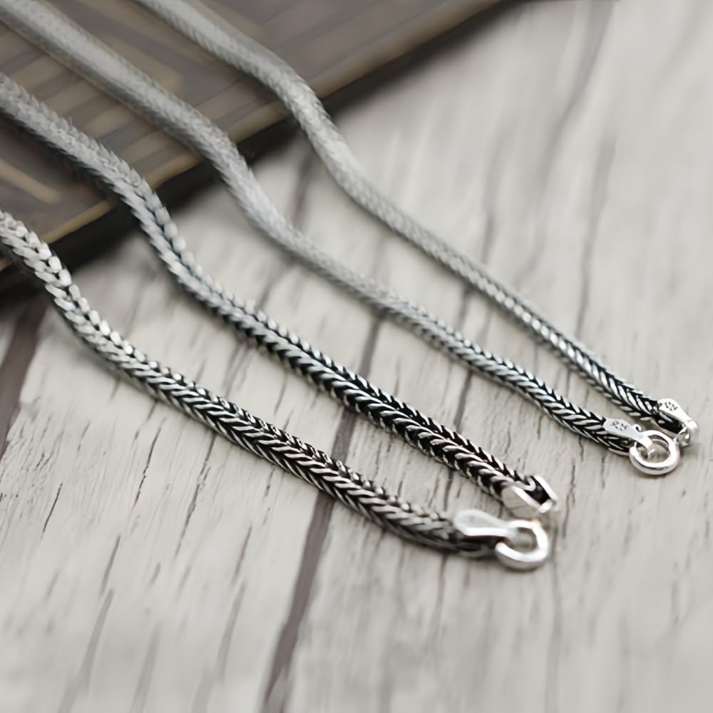 ForFox Schwarz 925 Sterling Silber Fuchsschwanzkette Halskette Schlangenkette Kette ohne Anhänger für Herren Damen 2/3mm