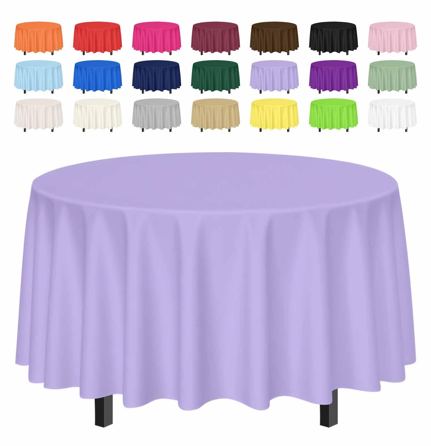 SietDESEO 4 Pack Light Purple Tablecloth Round 84 x 84 Circle Plastic Table Cloth Disposable Round Table Cover for Party Picnic Wedding Baby Shower Plastic Tablecloth Round — image 1